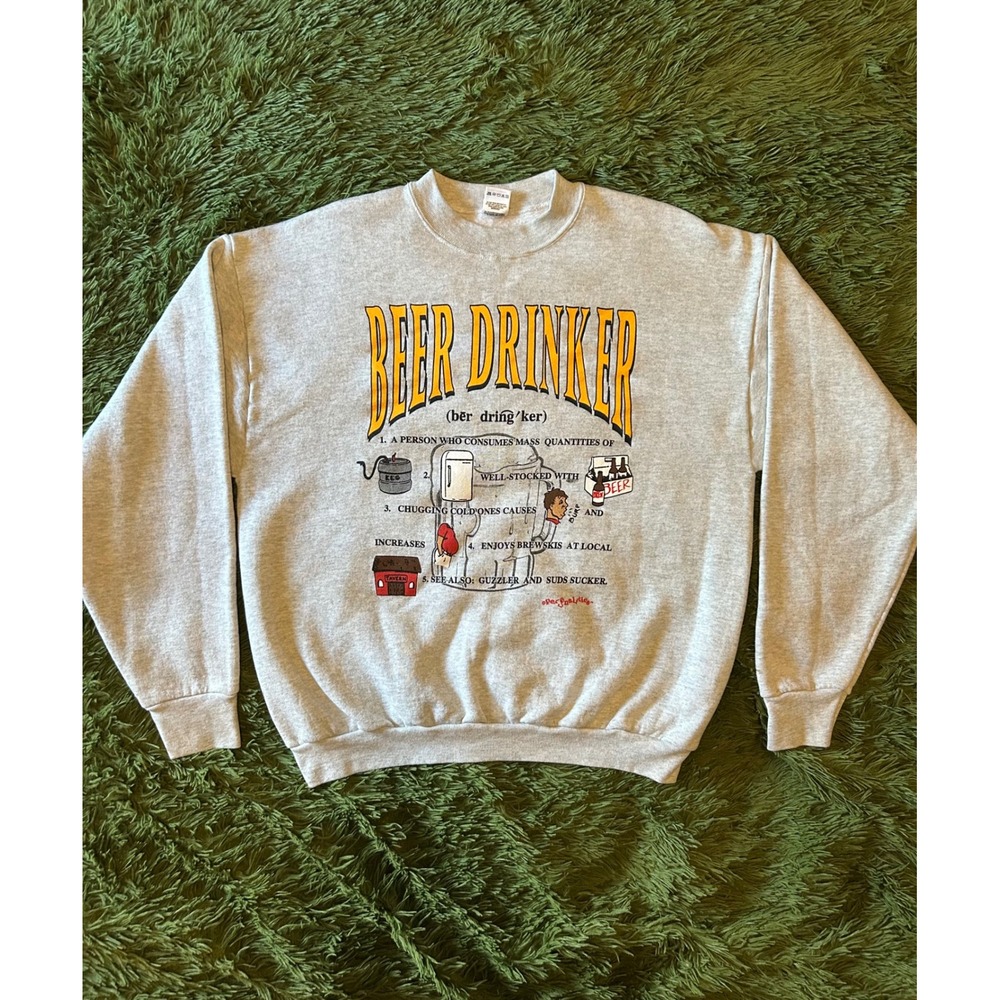 Fruit of the Loom Sweatshirt Mens XL Gray Beer Drinker Vintage 90s Graphic USA